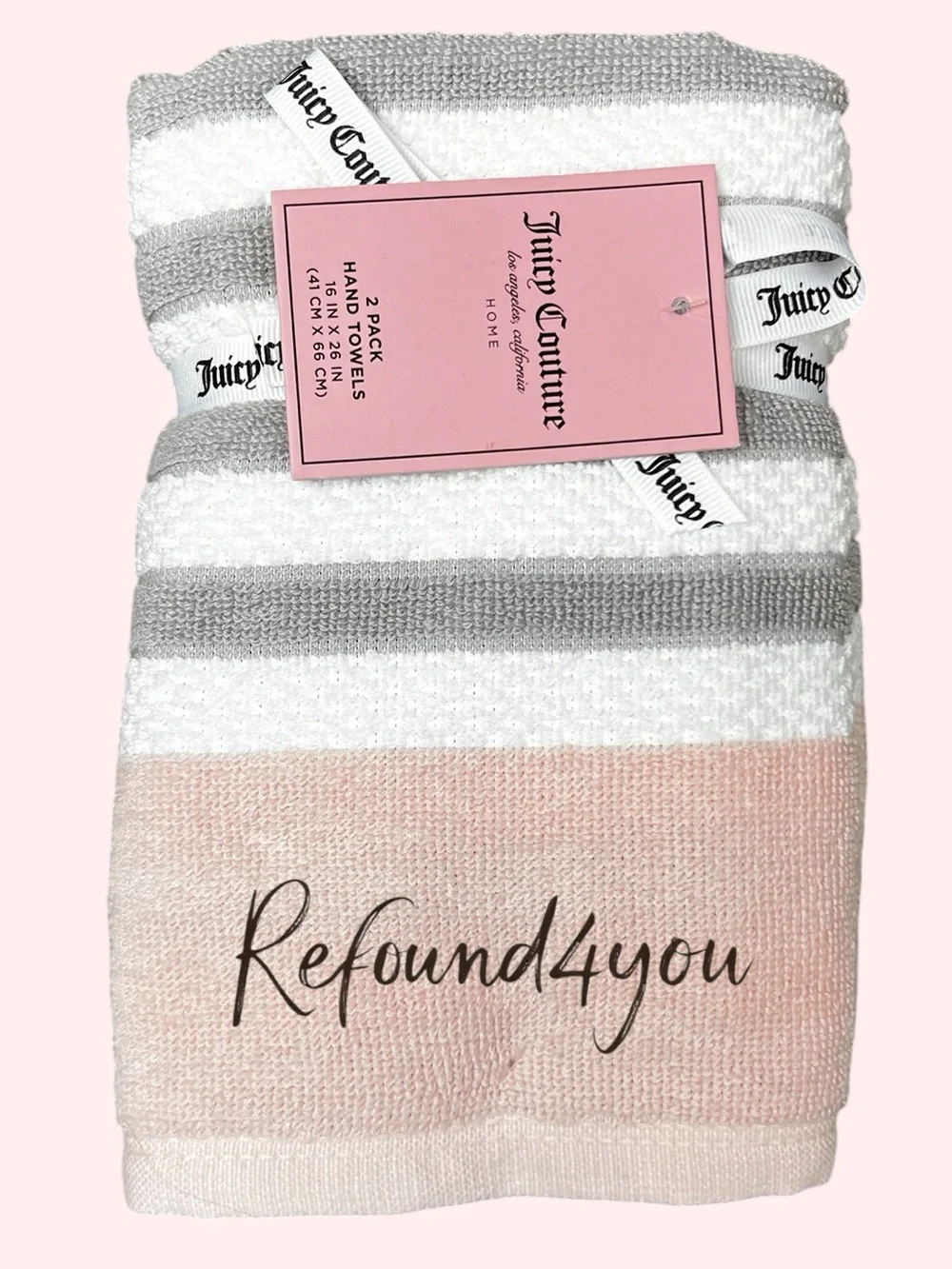 Juicy Couture - ‘Pink & Gray stripes’ Bath towel set. NWT. Firm!